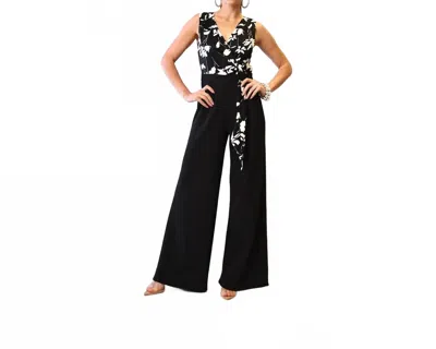 The Sang Printed Overwrap Sleeveless Solid Pants Jumpsuit In Black In Multi