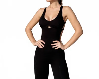 Rockstar Peach Rosie Strappy Back Jumpsuit In Black In Black