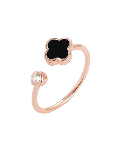 Adornia 14k Rose Gold Plated Crystal Adjustable Clover Ring In Gold