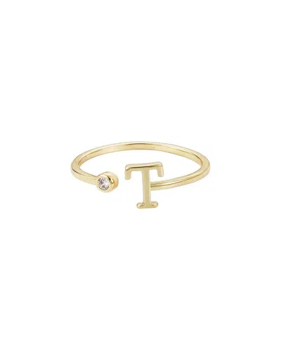 Adornia 14k Plated Crystal Adjustable Initial Ring In Gold
