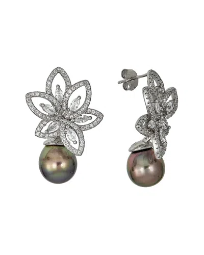 Belpearl Silver 11mm Pearl Cz Earrings In Silver