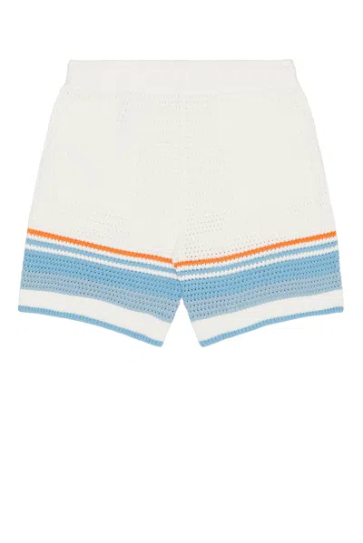 Casablanca Mens Blue Multi Striped Logo Cotton-crochet Shorts