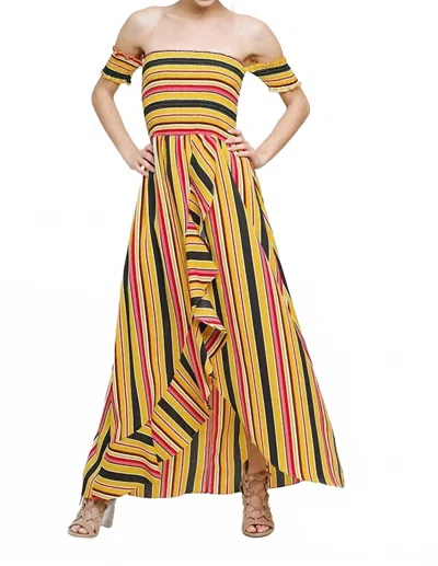 Umgee Striped Ruffle Tulip Maxi Dress In Sunray In Multi