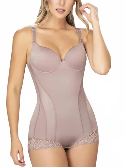 Siluets Firm Compression Body Shaper With Contouring Bra And Hook & Eye Closure Targeted Support In Cocoa In Brown