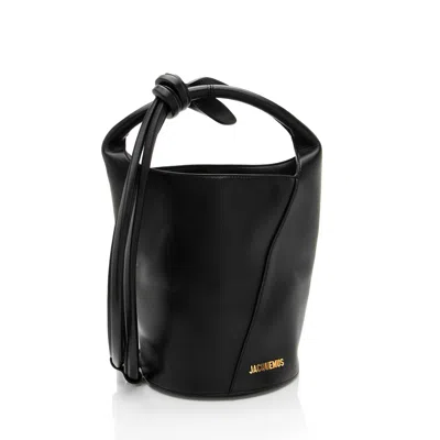 Jacquemus Bucket-shaped Leather Tote Bag With Gold-tone Detailing In Black
