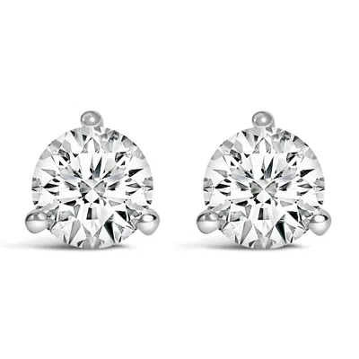 Haus Of Brilliance 14k White Gold 3-prong Martini Set Brilliant Round-cut Solitaire Lab Grown Diamond Screwback Stud Ea In Metallic