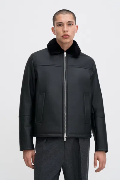 Filippa K Shearling Leather Jacket In Black