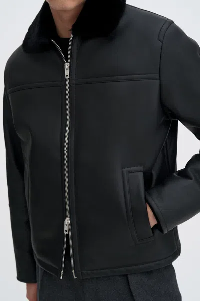 Filippa K Shearling Leather Jacket In Black