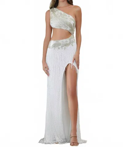Aleta Elegant Fitted One Shoulder Gown In Ivory In Multi