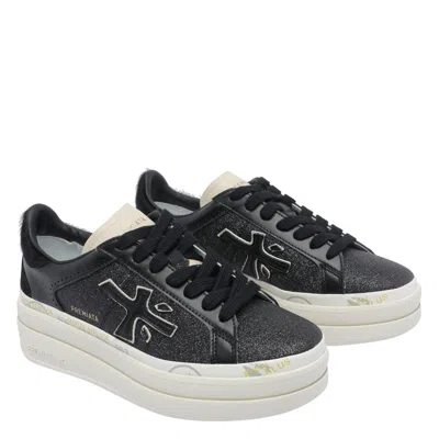 Premiata Platform Sneakers With Glitter And Contrast Tab In Black