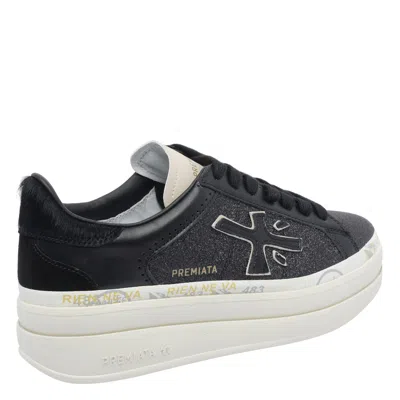 Premiata Platform Sneakers With Glitter And Contrast Tab In Black