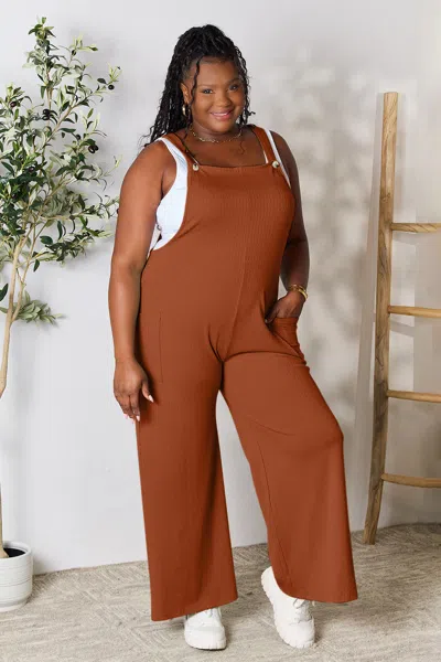 Truedames Full Size Wide Strap Overall With Pockets In Brown