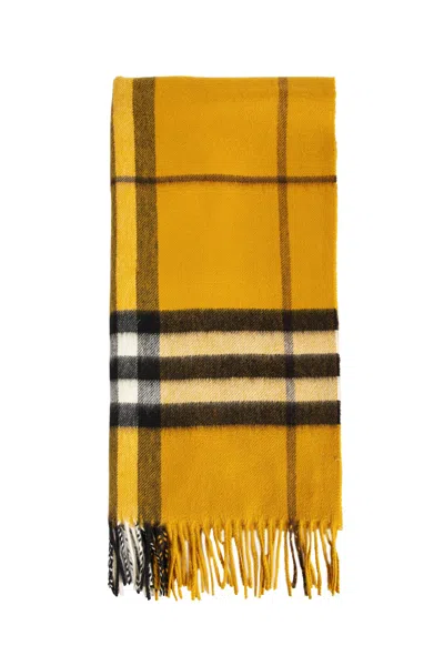 Burberry Check Cashmere Scarf In Yellow