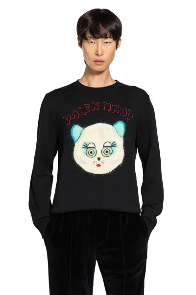 Valentino Wool Cotton Chat De La Maison Sweater In Black