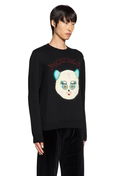 Valentino Wool Cotton Chat De La Maison Sweater In Black