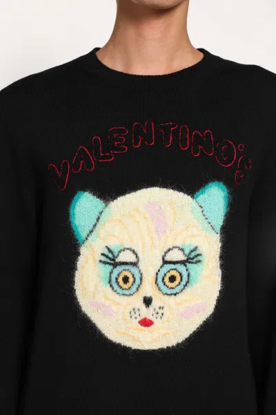 Valentino Wool Cotton Chat De La Maison Sweater In Black