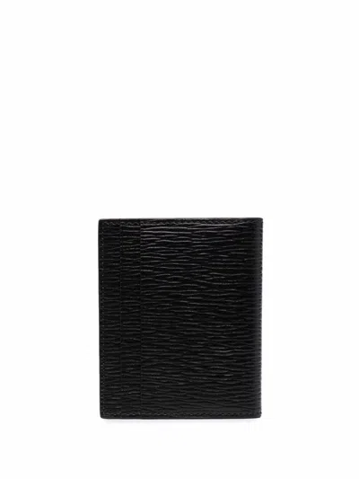 Ferragamo Men Hammered Leather Gancini Bi-fold Card Holder In Black