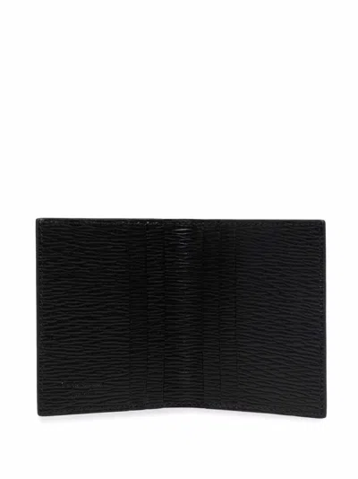 Ferragamo Men Hammered Leather Gancini Bi-fold Card Holder In Black