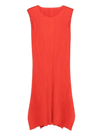 Issey Miyake Womens Bright Red Sleeveless Pleated Knitted Midi Dress In Red