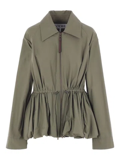 Loewe Womens Khaki Green Drawstring-waist Cotton-blend Jacket In Gray