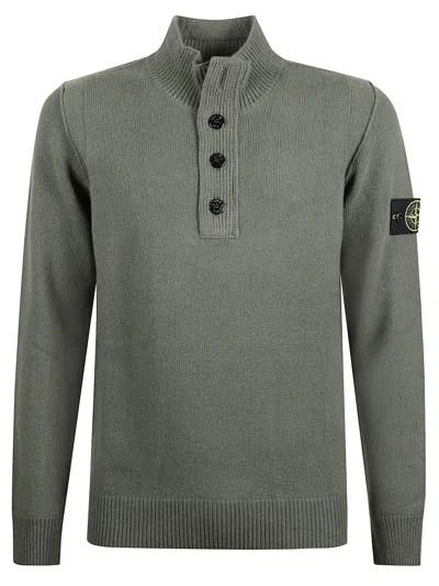 Stone Island Knitted Turtleneck Sweater With Ribbed Collar In Green