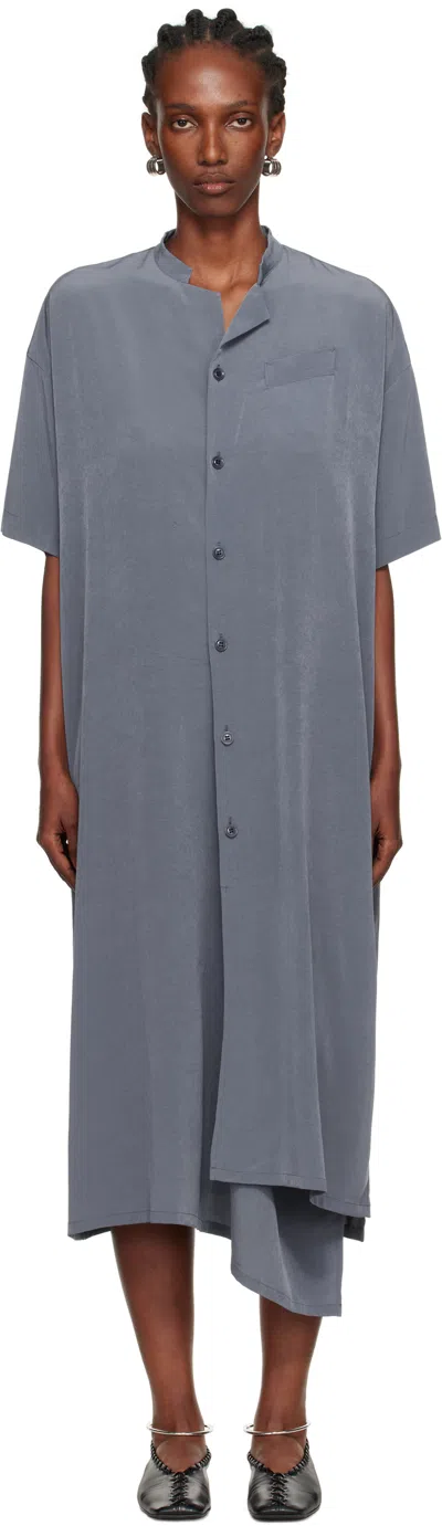 Y's Blue N-half Sleeve Box Shirt Midi Dress In Blue