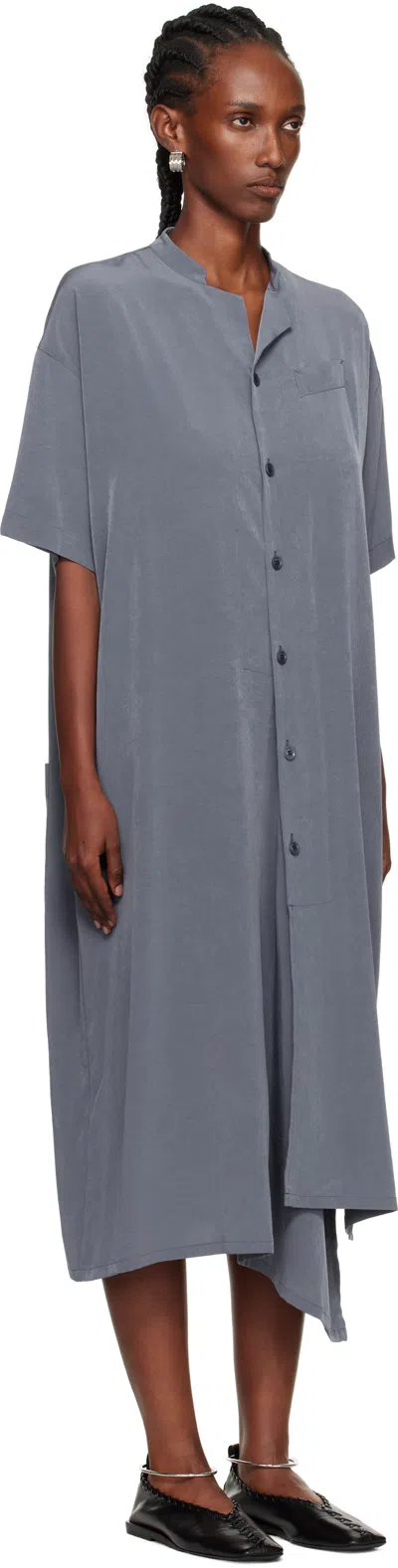 Y's Blue N-half Sleeve Box Shirt Midi Dress In Blue
