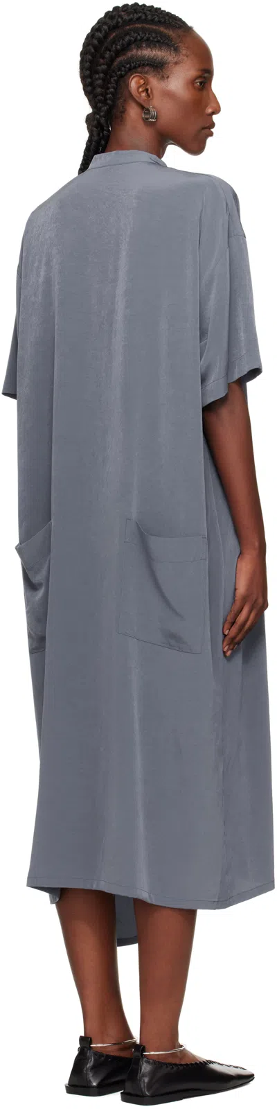 Y's Blue N-half Sleeve Box Shirt Midi Dress In Blue