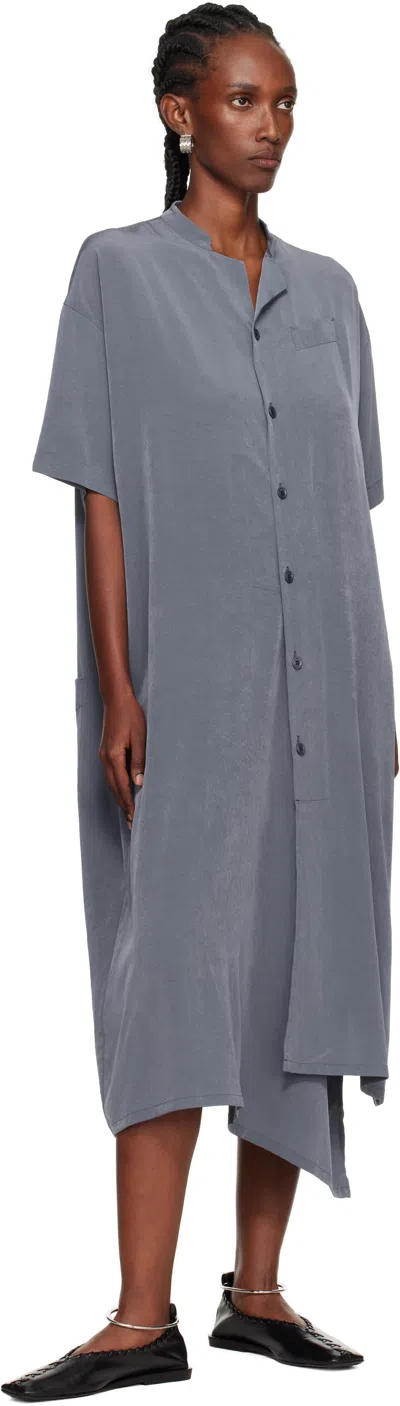 Y's Blue N-half Sleeve Box Shirt Midi Dress In Blue