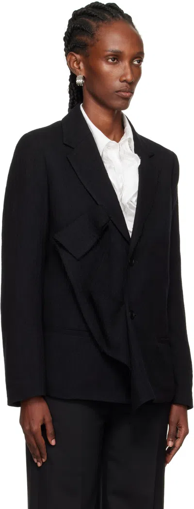Y's Black O-left Front Drape Blazer In Black