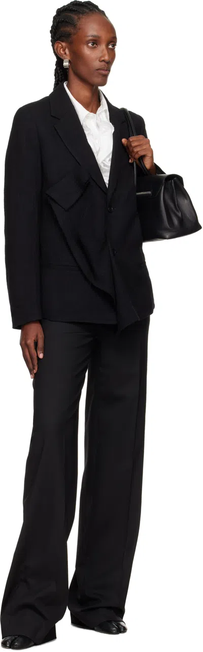 Y's Black O-left Front Drape Blazer In Black