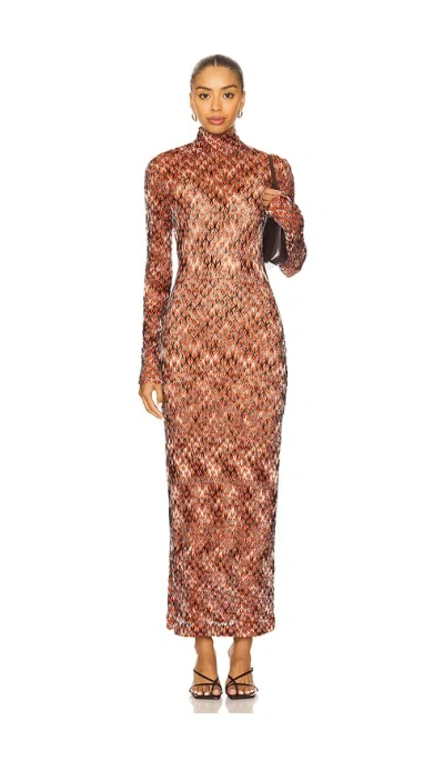 Missoni Long-sleeve Patterned Midi Dress In Brown