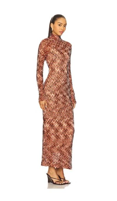 Missoni Long-sleeve Patterned Midi Dress In Brown