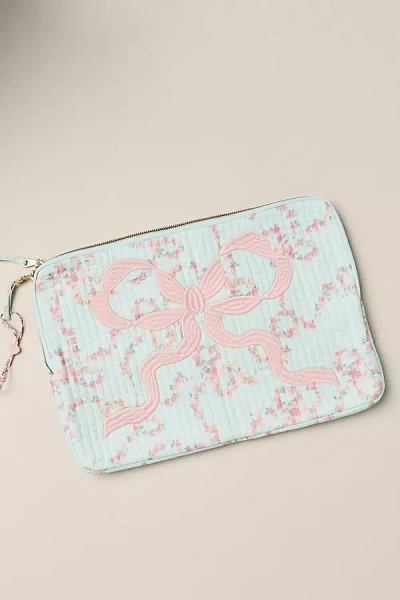 Loveshackfancy Quilted Bow Laptop Case In Blue