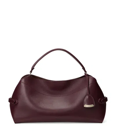 Ralph Lauren Medium Curved-handle Leather Satchel Bag In Burgundy