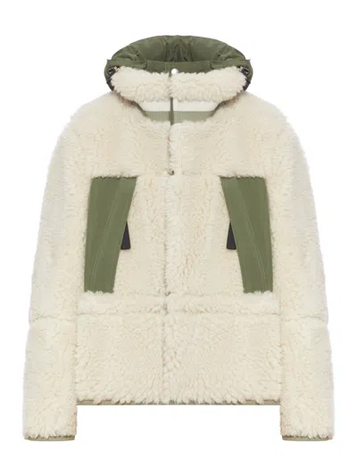 Sacai Ecru/khaki Green Two-tone Jacket In Multi