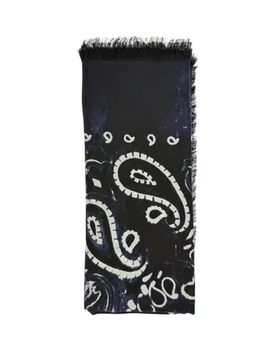Destin Rectangular Scarf With Paisley Pattern And Fringed Edges In Black
