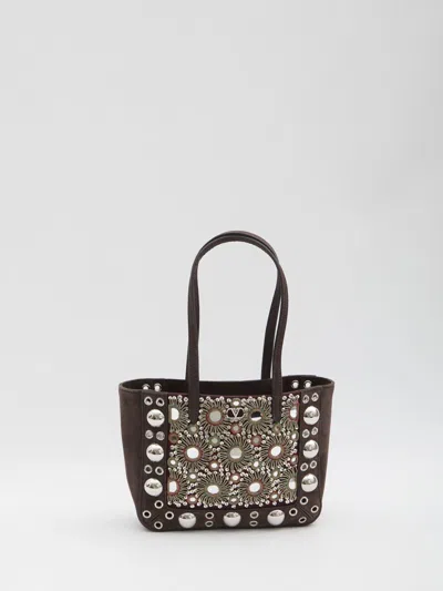Valentino Mini Tote Bag With Rivets And Mirrors In Brown
