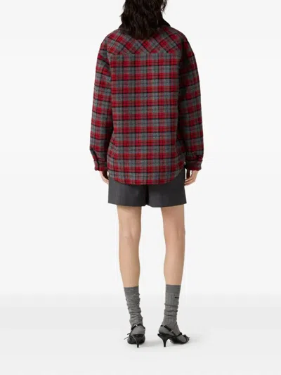 Miu Miu Plaid Coat With Corduroy Collar