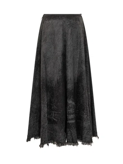 Diesel Full Skirt In Lasered Cotton-hemp Denim In Black