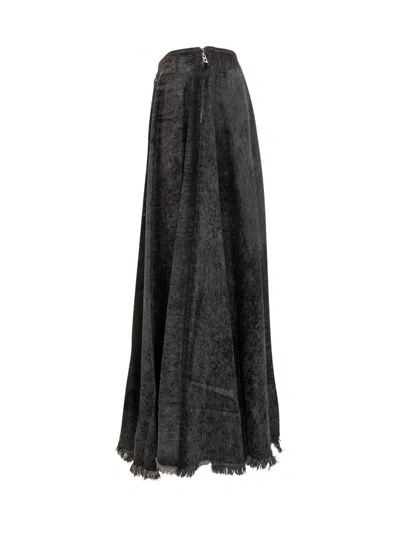 Diesel Full Skirt In Lasered Cotton-hemp Denim In Black