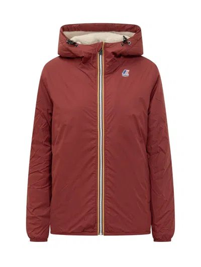 K-way Hooded Jacket With Sherpa Interior In Red