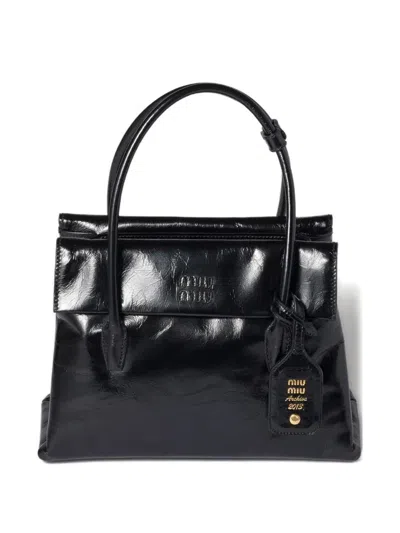 Miu Miu Solitaire Bag In Shiny Leather In Black