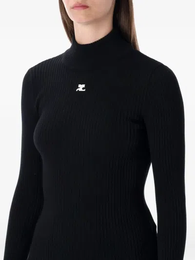 Courrèges Mockneck Rib Knit Sweater In Black