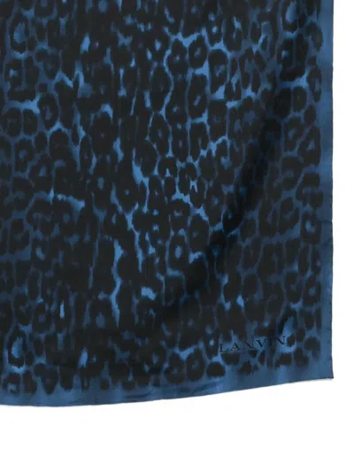 Lanvin Animal Print Rectangular Scarf Lightweight Fabric In Blue