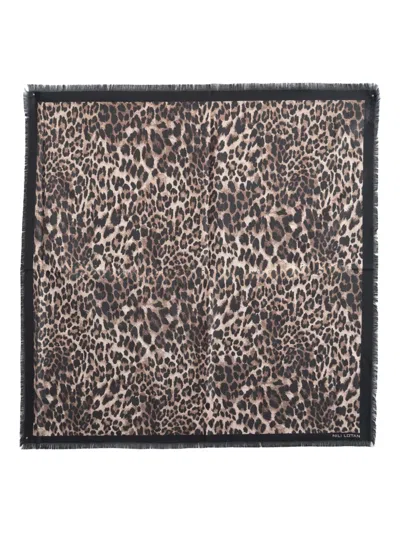 Nili Lotan Rectangular Leopard Print Scarf With Frayed Edges In Animal Print