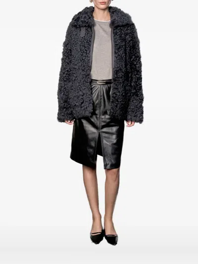 Bigardini Curly-shearling Zip-up Jacket In Gray