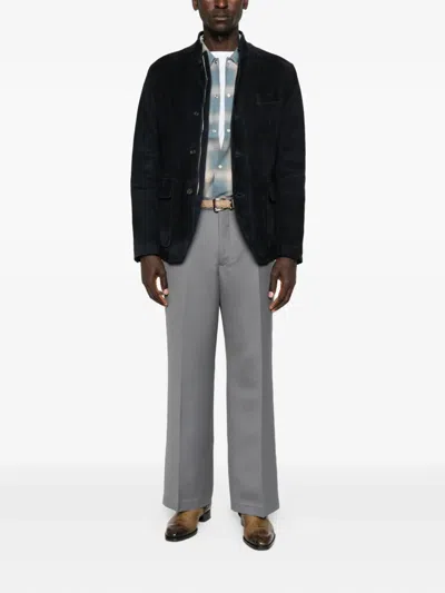 Eleventy Patch Pocket Suede Jacket In Blue