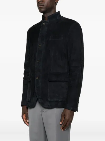 Eleventy Patch Pocket Suede Jacket In Blue