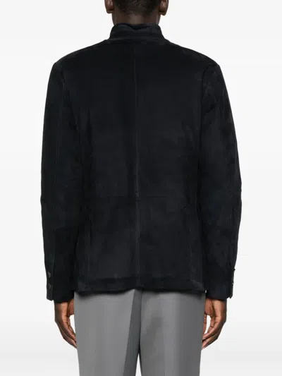Eleventy Patch Pocket Suede Jacket In Blue